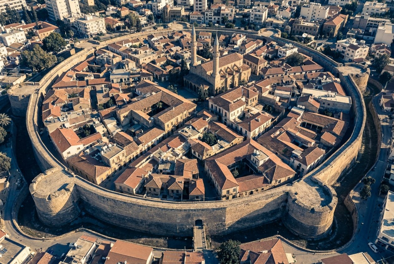 Lefkoşa surlariçi eski şehrin havadan görünümü